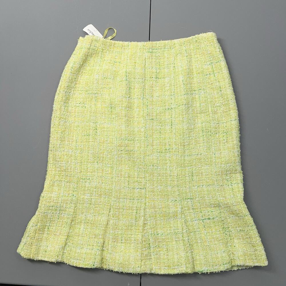 NWT Carmen Marc Valvo Skirt Women's 12 Green Tweed Lining Peplum Mermaid Flare